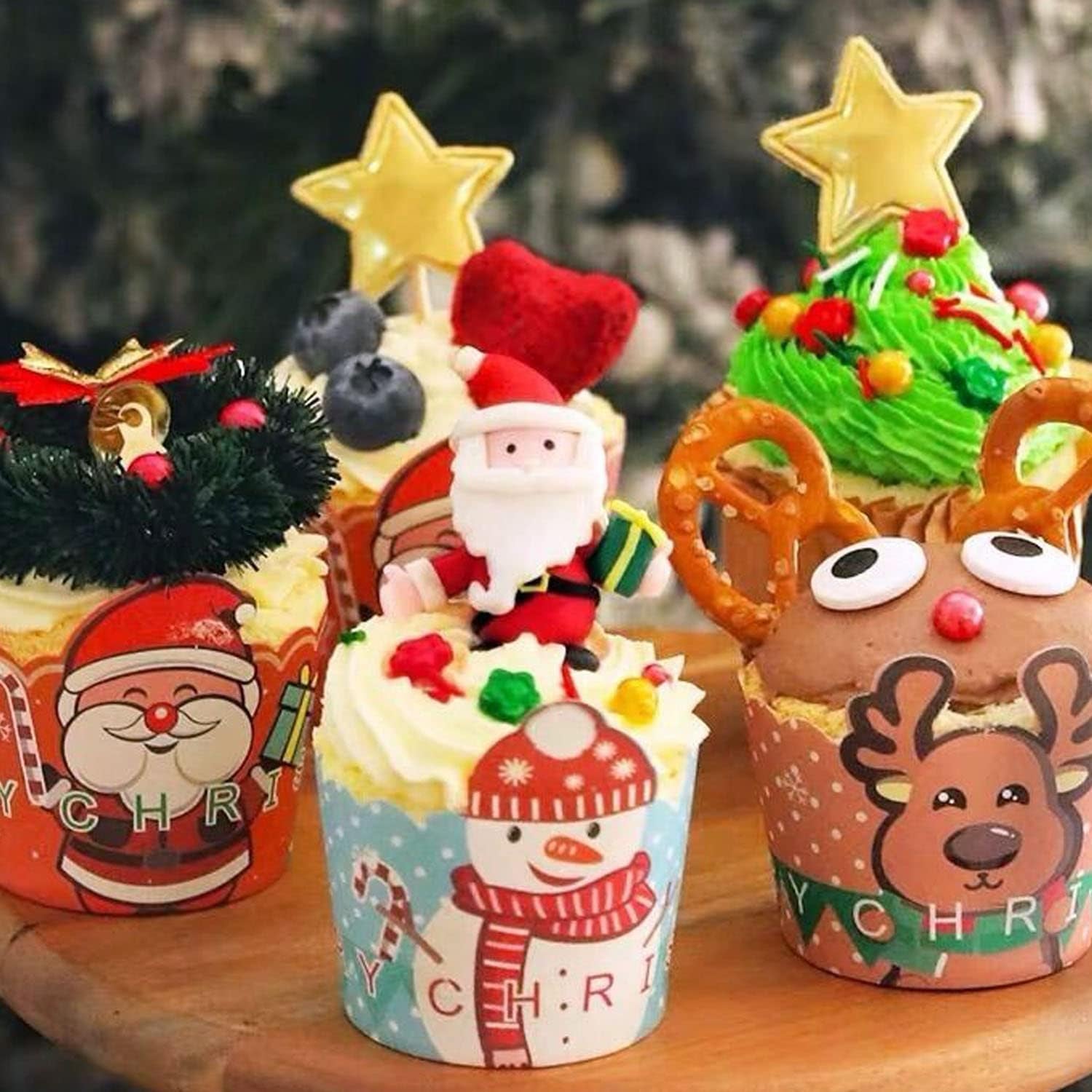 Christmas Paper Baking Cups 50Pcs Santa Claus/Christmas Snowman/Christmas Elk Cake Baking Cups Cupcakes (50Pcs Christmas Snowman)