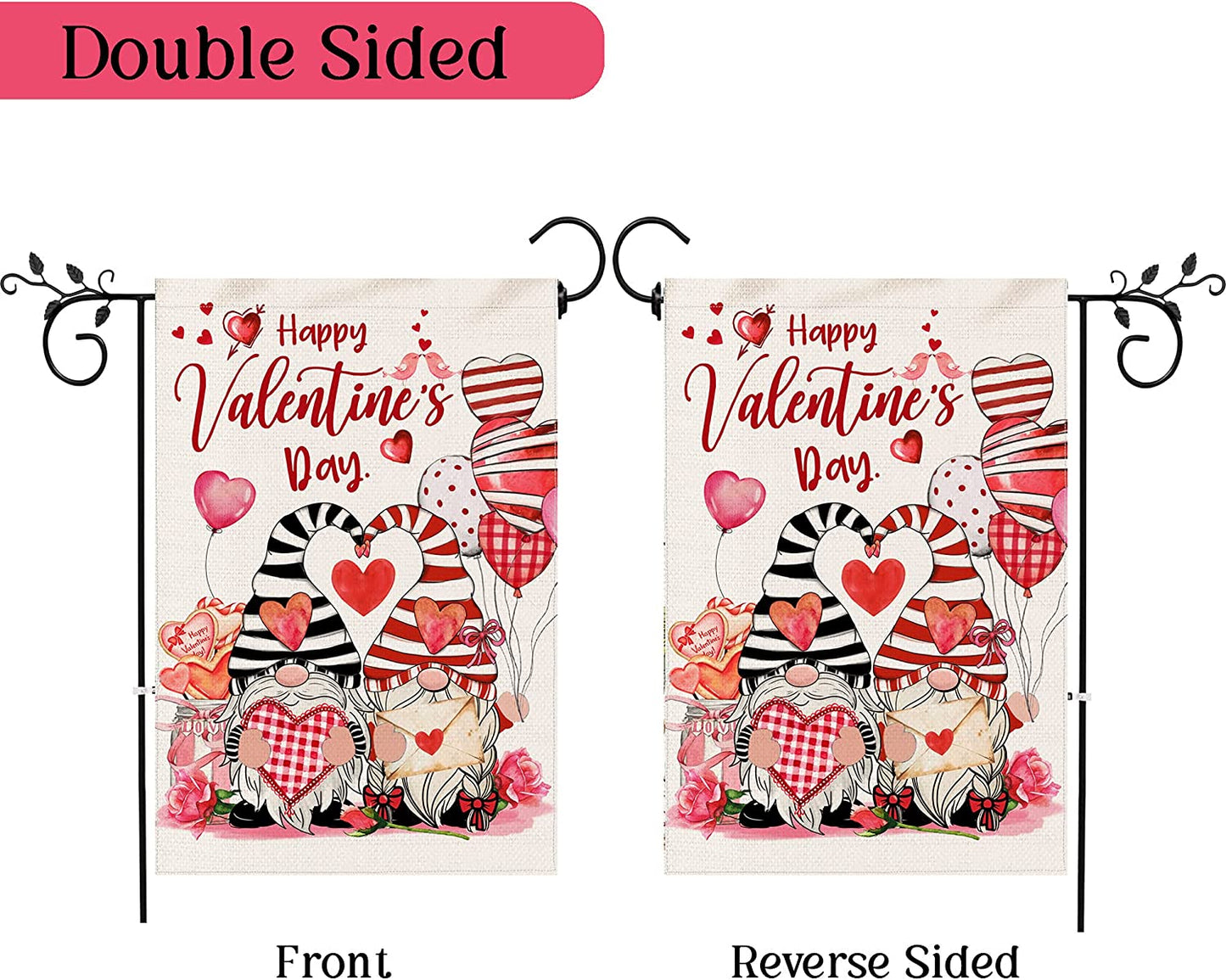 Valentines Day Garden Flag, Burlap Valentines Flag 12X18 Double Sided, Small Valentine Farmhouse Ourdoor Gnomes Welcome Love Yard Decor