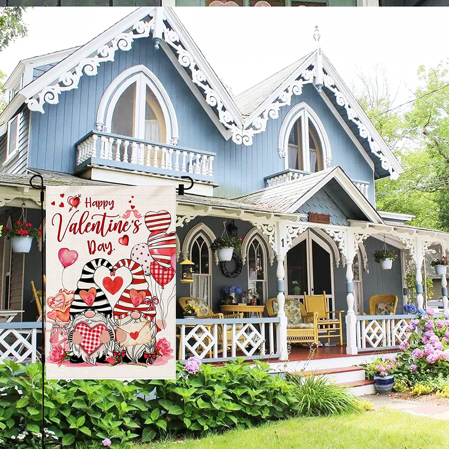 Valentines Day Garden Flag, Burlap Valentines Flag 12X18 Double Sided, Small Valentine Farmhouse Ourdoor Gnomes Welcome Love Yard Decor