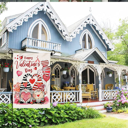 Valentines Day Garden Flag, Burlap Valentines Flag 12X18 Double Sided, Small Valentine Farmhouse Ourdoor Gnomes Welcome Love Yard Decor