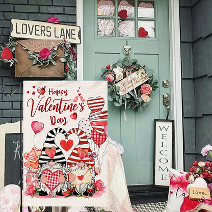 Valentines Day Garden Flag, Burlap Valentines Flag 12X18 Double Sided, Small Valentine Farmhouse Ourdoor Gnomes Welcome Love Yard Decor