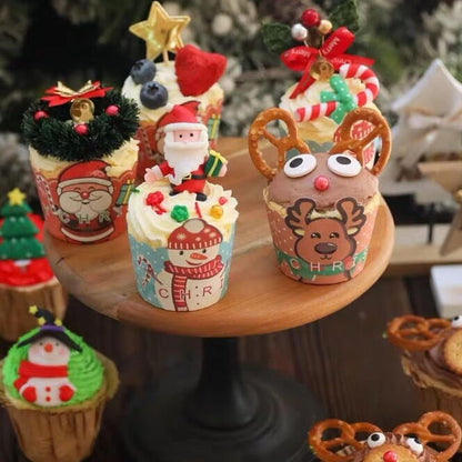 Christmas Paper Baking Cups 50Pcs Santa Claus/Christmas Snowman/Christmas Elk Cake Baking Cups Cupcakes (50Pcs Christmas Snowman)