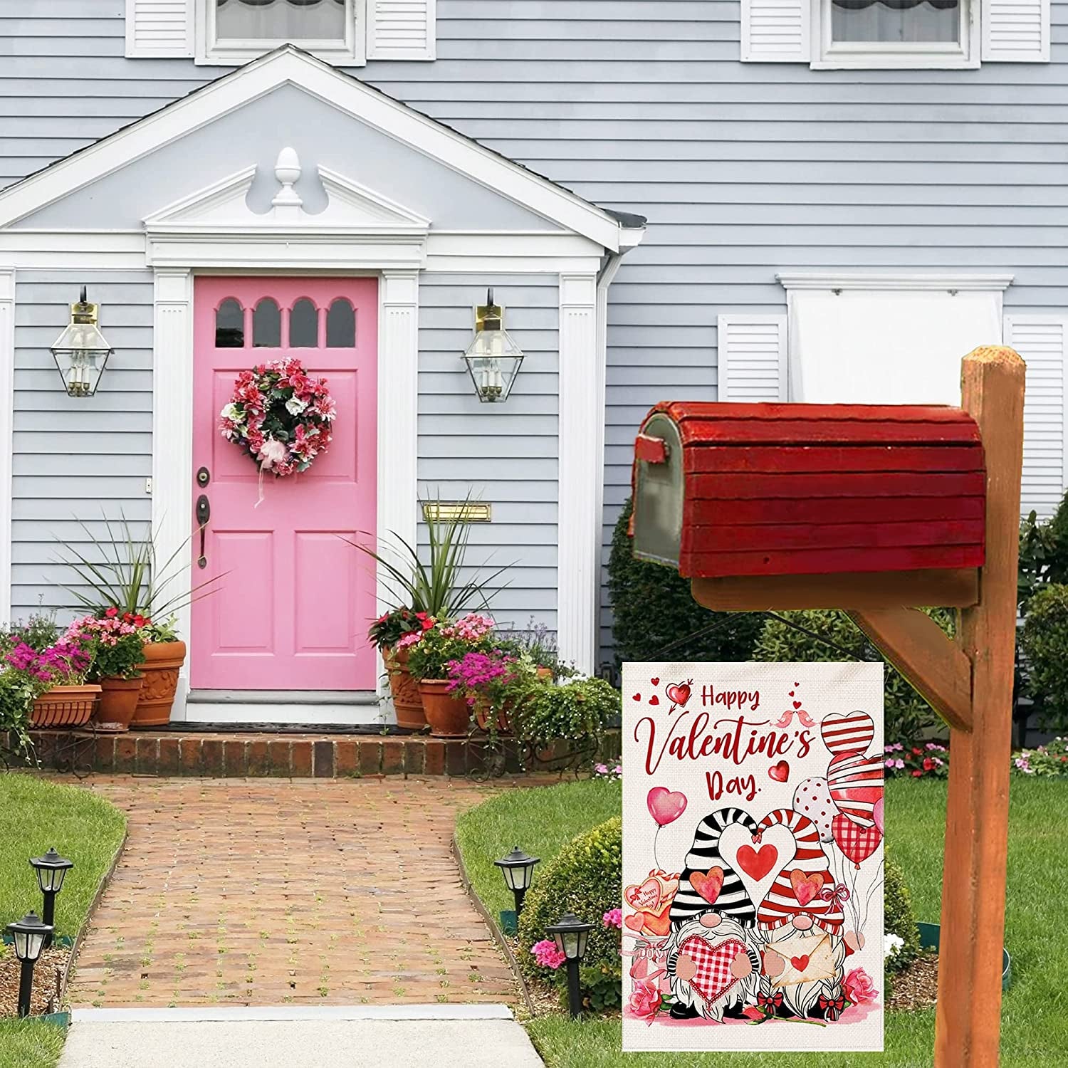 Valentines Day Garden Flag, Burlap Valentines Flag 12X18 Double Sided, Small Valentine Farmhouse Ourdoor Gnomes Welcome Love Yard Decor