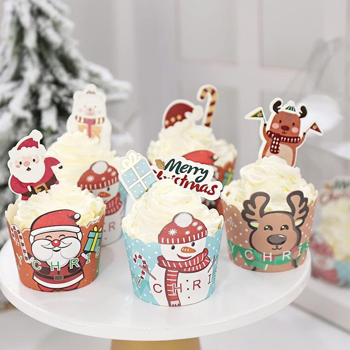 Christmas Paper Baking Cups 50Pcs Santa Claus/Christmas Snowman/Christmas Elk Cake Baking Cups Cupcakes (50Pcs Christmas Snowman)